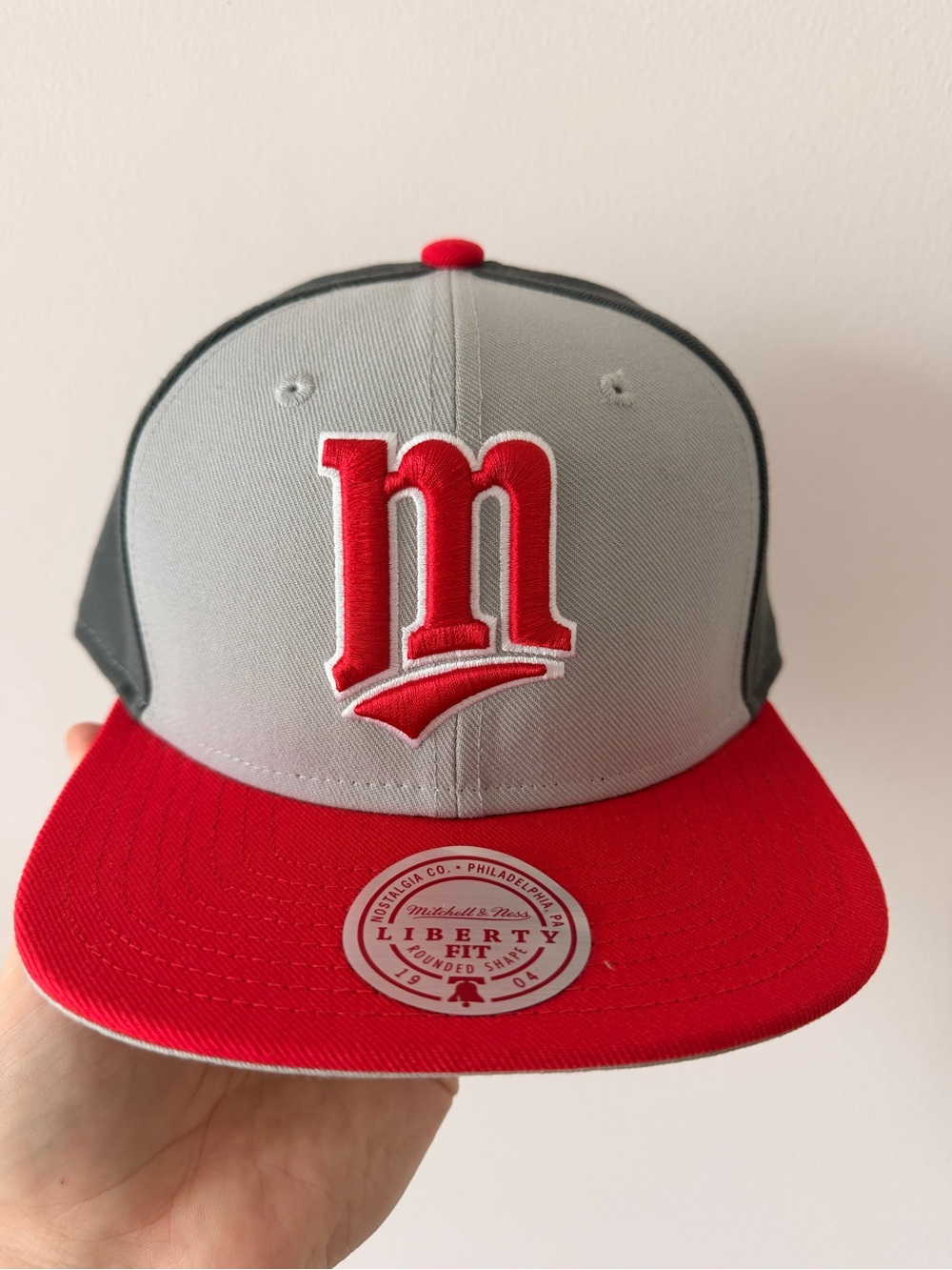 Minnesota Twins Gray and Red Men's Flat-Brim Cap with Embroidered 'm' Logo